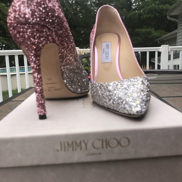JIMMY CHOO ROMY 100 Platinum Flamingo GlitterPumps - Picture 2 of 8